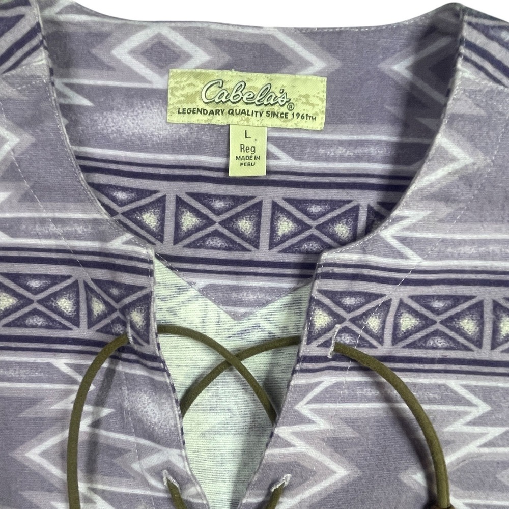 Cabelas Womens Large Purple Southwestern Lace Up Cotton Tunic Top 91-3214
